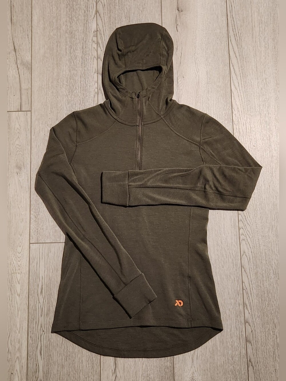 First Lite Kiln Women’s Large Midweight 250 MerinoX Hoodie Olive Green 1/4 Zip